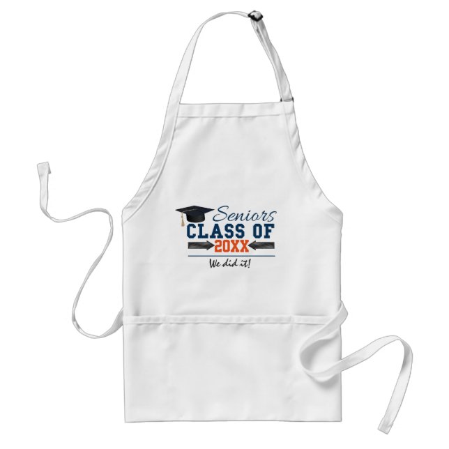 Navy Blue Orange Typografy Abschluss Schürze (Vorne)