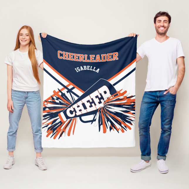 Navy Blue, Orange und White 📣 Cheerleader Fleecedecke (Beispiel)