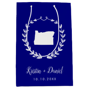 Navy Blue Oregon Map Wedding Welcome Swag Mittlere Geschenktüte