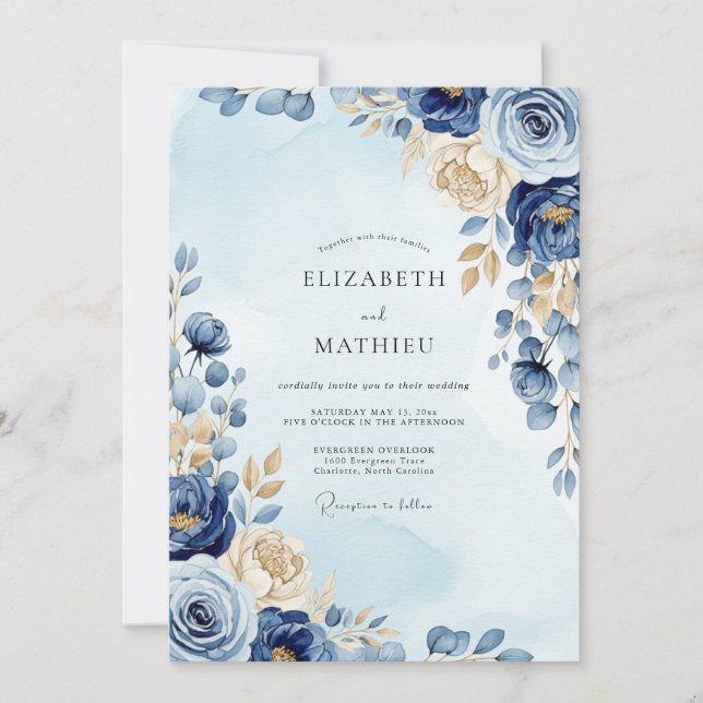 Navy Blue Ornate Winter Wedding Einladung (Vorderseite)
