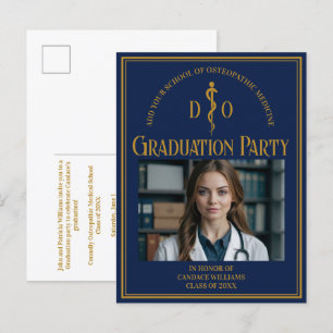 Navy Blue Osteopathic School Graduation Party Einladungspostkarte