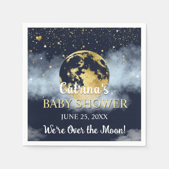 Navy Blue Over Moon and Stars Baby Shower Serviette (Vorderseite)
