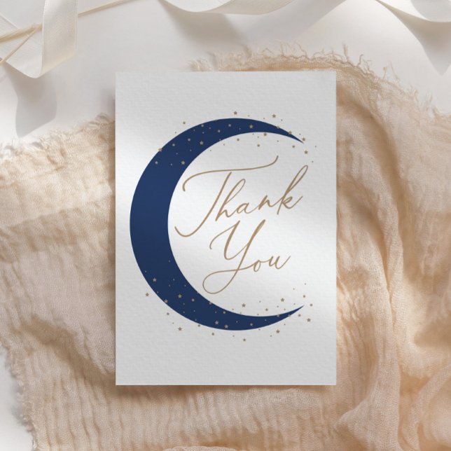 Navy Blue Over Moon Boy Baby Shower Dankeskarte (Von Creator hochgeladen)