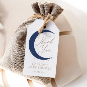 Navy Blue Over Moon Boy Baby Shower Geschenkanhänger