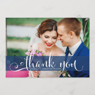 Navy Blue Overlay Script Hochzeitsskript Foto Viel Dankeskarte