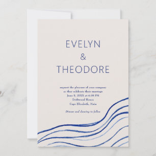 Navy Blue Ozeanwellen Küsten-QR-Code-Hochzeit Einladung