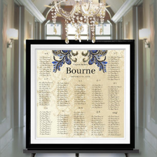 Navy Blue Paisley Peacock 150 Gäste alphabetisch Poster