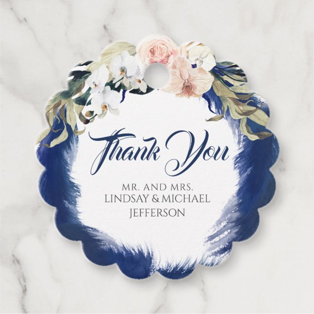 Navy Blue Pampas Grass Wedding Vielen Dank Geschenkanhänger (Vorderseite)