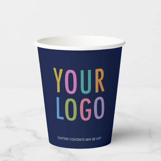 Navy Blue Paper Cups Custom Business Logo 8 oz Pappbecher (Vorderseite)