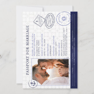 Navy Blue Passport Destination Wedding Cruise Einladung