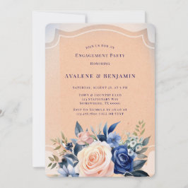 Navy Blue Peach Painted Florals Engagement Party Einladung