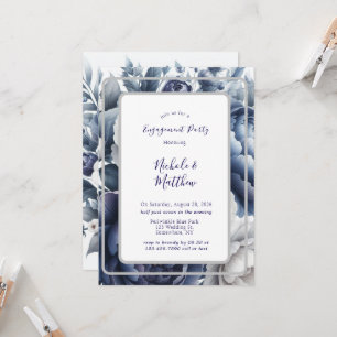 Navy Blue Peongs & White Roses Engagement Party Einladung