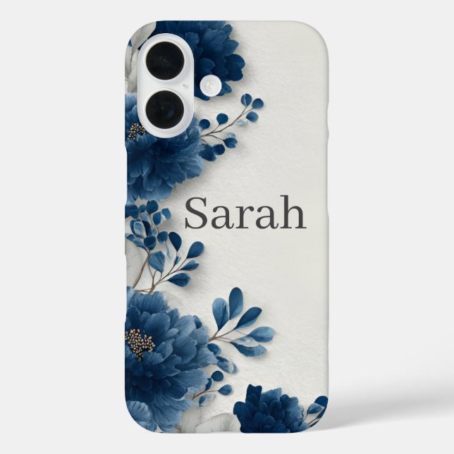 Navy Blue Peonies iPhone Case (Rückseite)