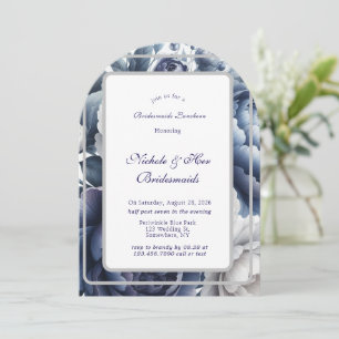 Navy Blue Peonies White Roses Bridesmaids Luncheon Einladung