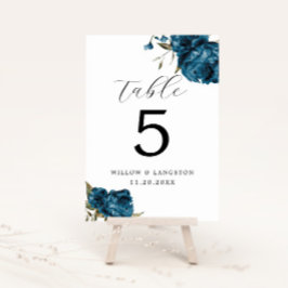 Navy Blue Peony Flower Wedding Table Number Tischnummer