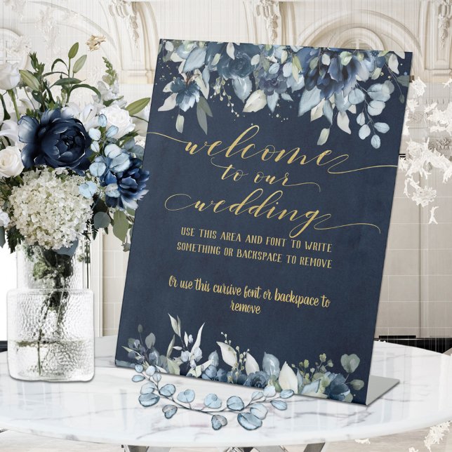 Navy Blue Peony & Gold Extravagant Schriftart Call Sockelschild (Von Creator hochgeladen)