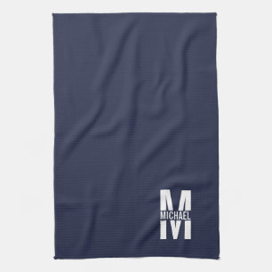 Navy Blue Personalisiert Bold Monogram und Name Geschirrtuch