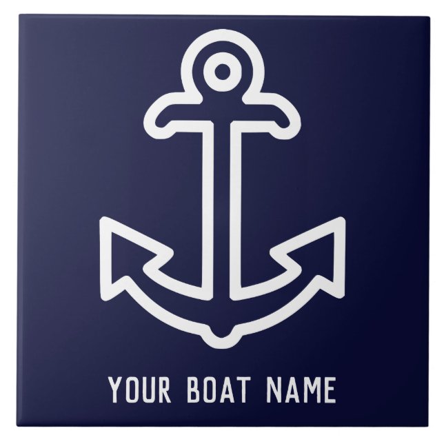 Navy Blue Personalisiert Bootanchor Keramik Tile Fliese (Vorderseite)