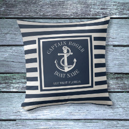 Navy Blue Personalisiert Captain Nautical Anchor Kissen