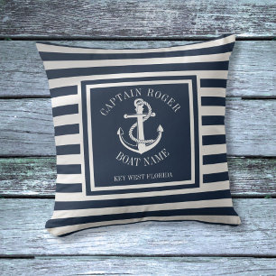 Navy Blue Personalisiert Captain Nautical Anchor Kissen