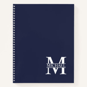 Navy Blue Personalisiert Eleganton Monogram und Na Notizbuch