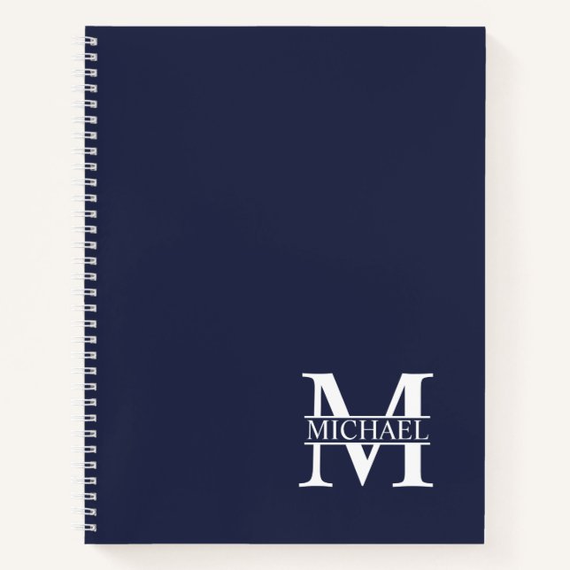 Navy Blue Personalisiert Eleganton Monogram und Na Notizbuch (Vorderseite)