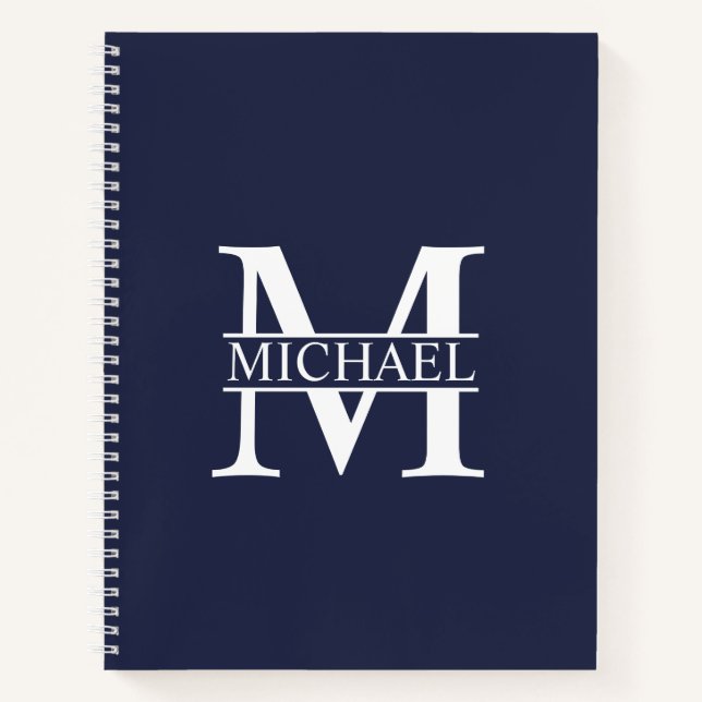 Navy Blue Personalisiert Eleganton Monogram und Na Notizbuch (Vorderseite)
