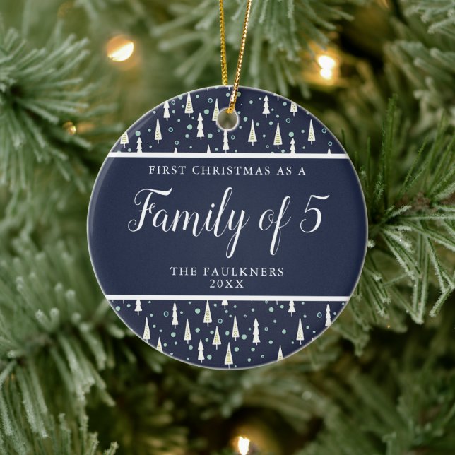 Navy Blue Personalisiert Family Five 3 Baby Keramik Ornament (Baum)