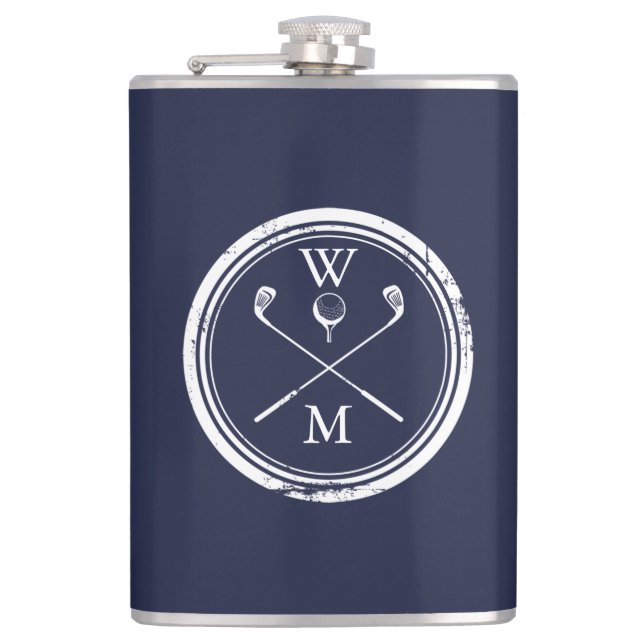 Navy Blue Personalisiert Monogram Initials Golf Flachmann (Vorderseite)