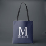 Navy Blue Personalisiert Monogram und Name<br><div class="desc">Personalisierte Monogram und Name Gift sind mit personalisierter Monogramm und Namen im klassischen Serif-Schriftart-Stil auf marineblau Hintergrund ausgestattet. Perfekt als Feriengeschenk,  Familienvorzüge und Geschenk für alle besondere Anlässe,  Wiedersehen.</div>