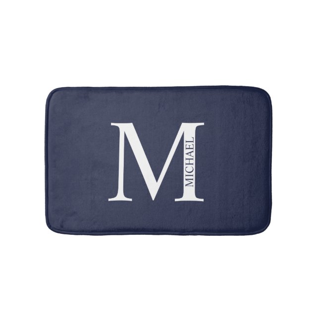 Navy Blue Personalisiert Monogram und Name Badematte (Vorderseite)