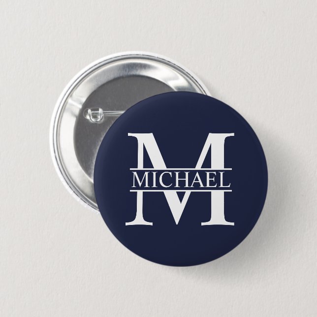 Navy Blue Personalisiert Monogram und Name Button (Vorne & Hinten)