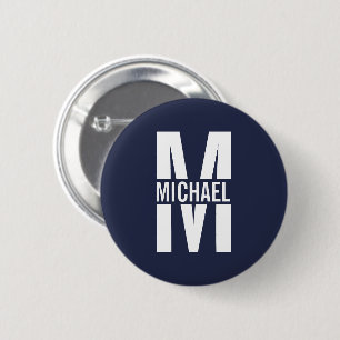 Navy Blue Personalisiert Monogram und Name Button