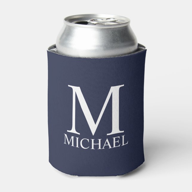 Navy Blue Personalisiert Monogram und Name Dosenkühler (Kanne Vorderseite)