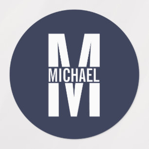 Navy Blue Personalisiert Monogram und Name Etiketten