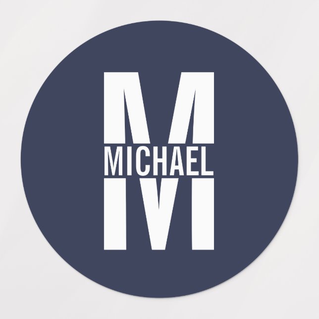 Navy Blue Personalisiert Monogram und Name Etiketten (Design 1)