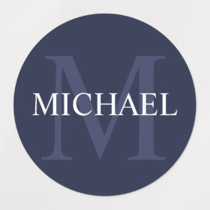 Navy Blue Personalisiert Monogram und Name Etiketten