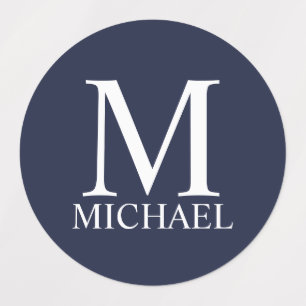 Navy Blue Personalisiert Monogram und Name Etiketten