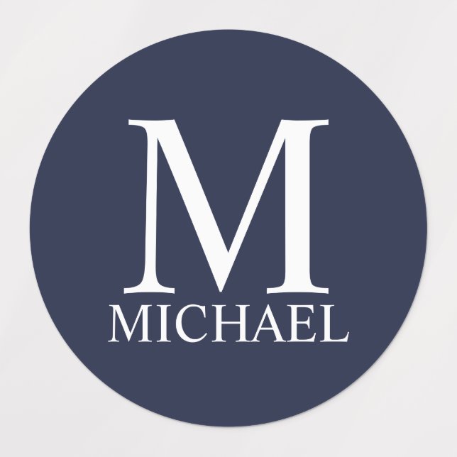 Navy Blue Personalisiert Monogram und Name Etiketten (Design 1)