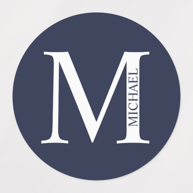 Navy Blue Personalisiert Monogram und Name Etiketten (Design 1)
