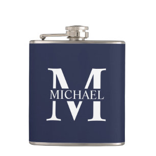 Navy Blue Personalisiert Monogram und Name Flask Flachmann