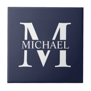 Navy Blue Personalisiert Monogram und Name Fliese