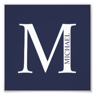 Navy Blue Personalisiert Monogram und Name Fotodruck