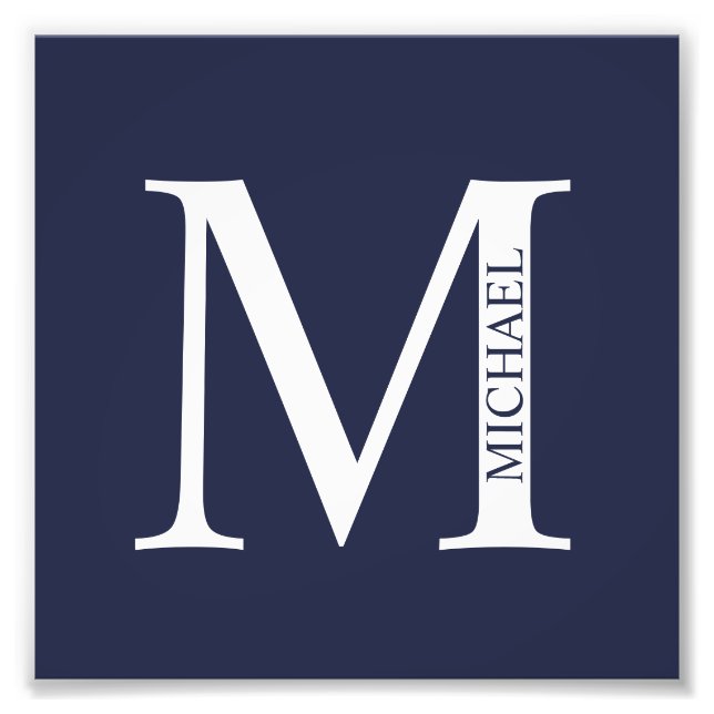 Navy Blue Personalisiert Monogram und Name Fotodruck (Vorne)