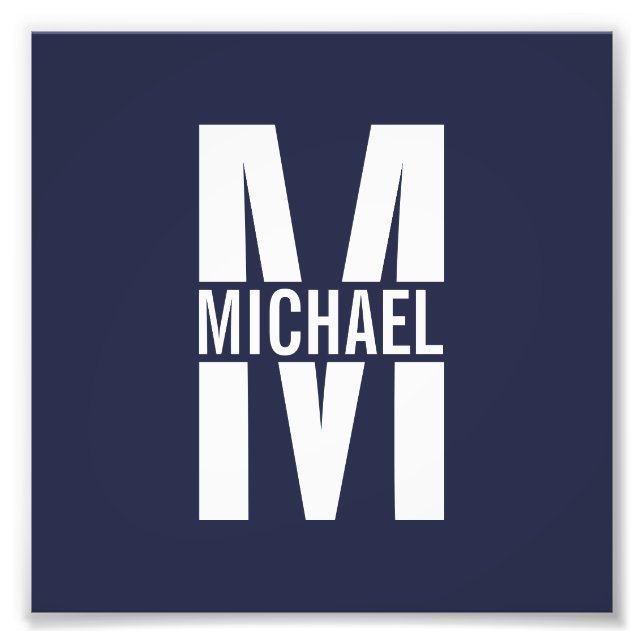 Navy Blue Personalisiert Monogram und Name Fotodruck (Vorne)