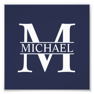 Navy Blue Personalisiert Monogram und Name Fotodruck