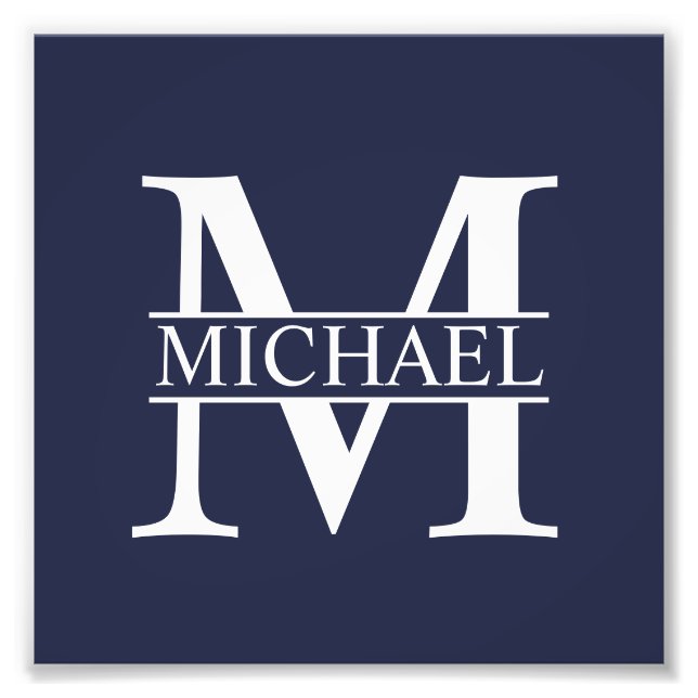 Navy Blue Personalisiert Monogram und Name Fotodruck (Vorne)