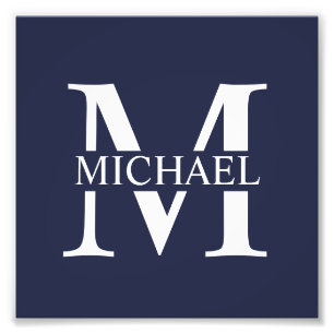 Navy Blue Personalisiert Monogram und Name Fotodruck