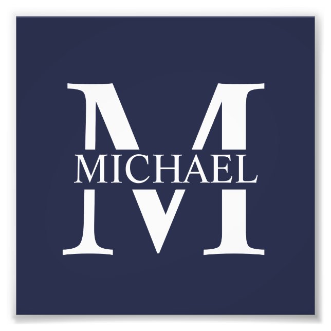 Navy Blue Personalisiert Monogram und Name Fotodruck (Vorne)