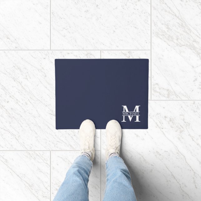 Navy Blue Personalisiert Monogram und Name Fußmatte (Indoor)